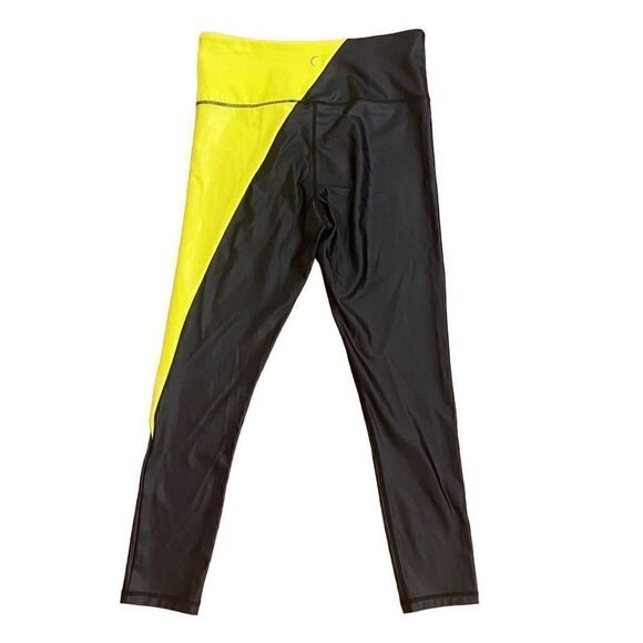 ZYIA Neon Yellow Black Metallic Light N Tight Hi Rise Legging 7/8 Size 8-10 - Picture 3 of 5